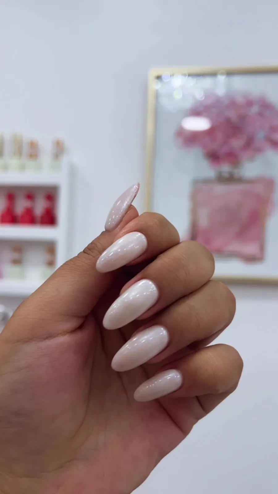 Milky white almond nails